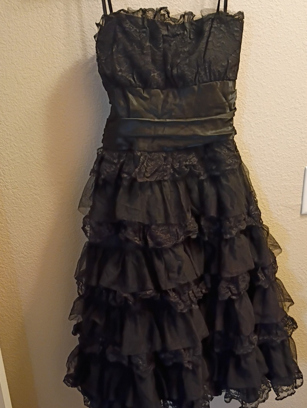Strapless Black Ruffle Layered Cocktail Dress